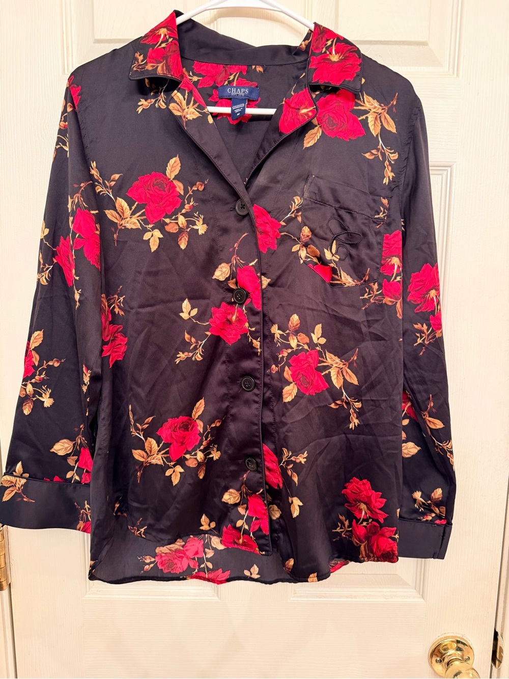 Chaps black and red floral pajama top